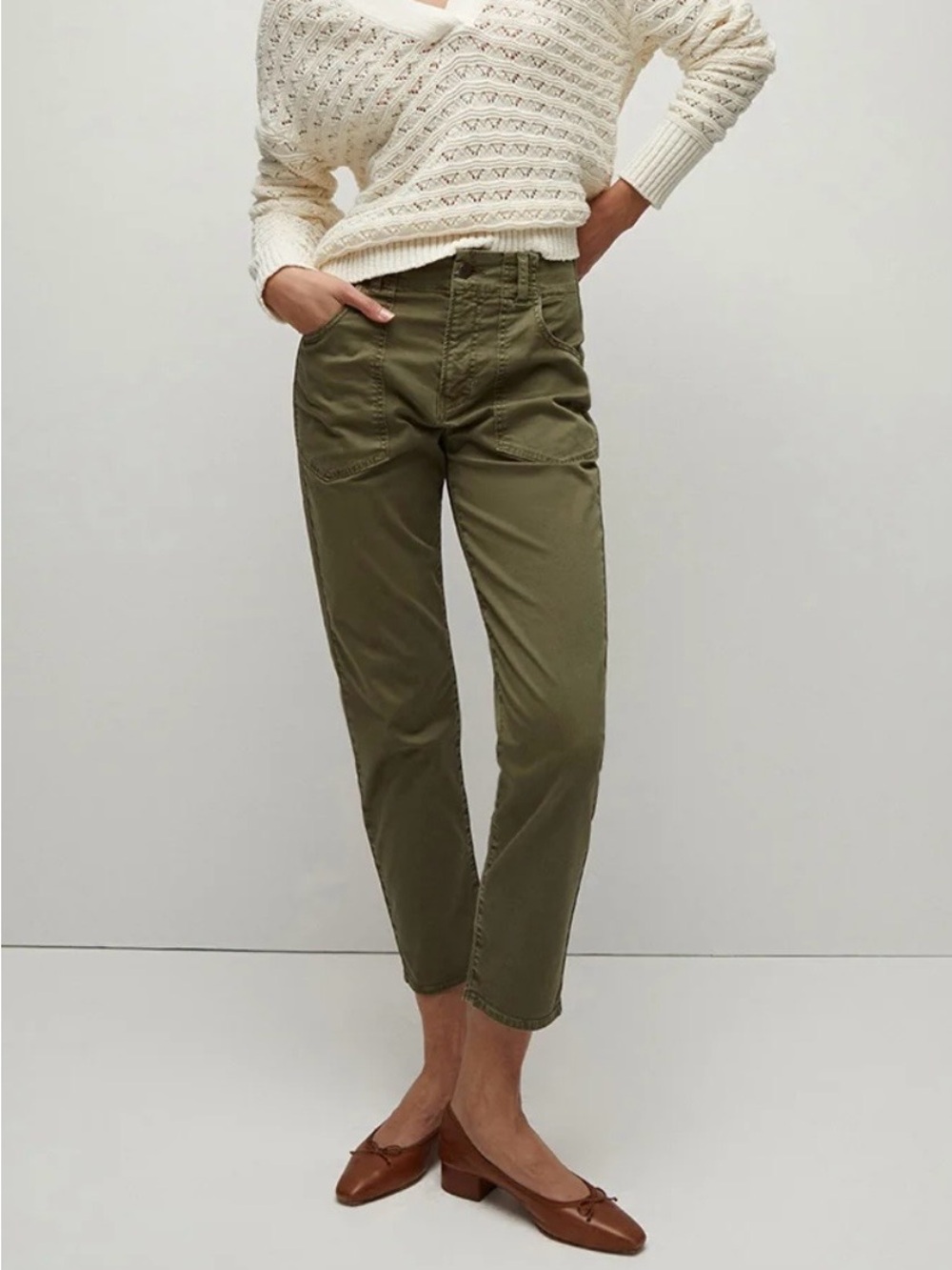 Veronica Beard Arya Straight Leg Crop High Rise Pants in Army Size 26 or US 2